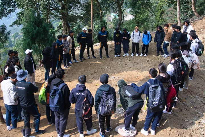 Briefing by the instructor to the student group before the start of the adventure course at Adventure Zone Sikkim