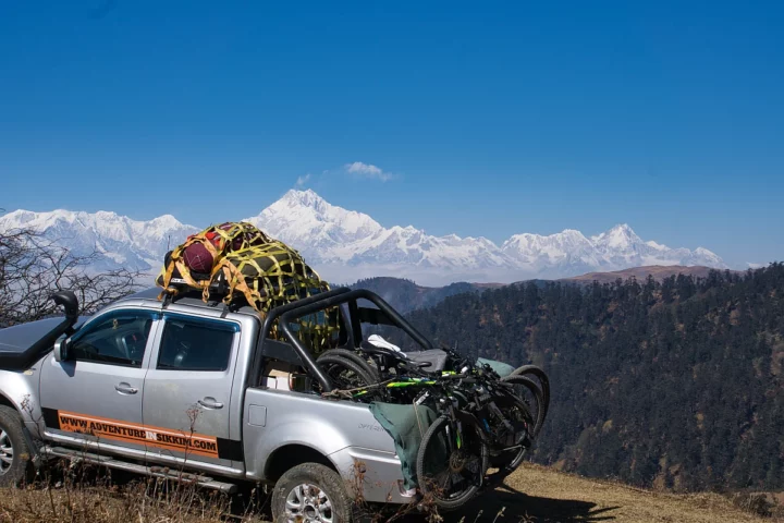 Mt Kanchenjunga view during mountain biking ride in Sikkim